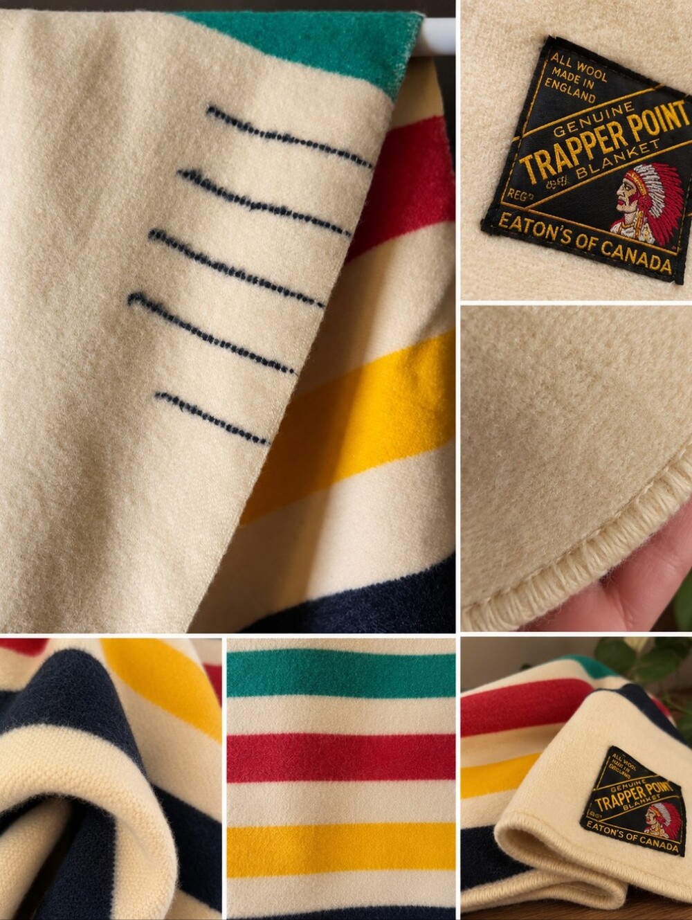 Vintage Eaton’s Trapper Point 4½-Point Wool Blanket – 72" x 72"